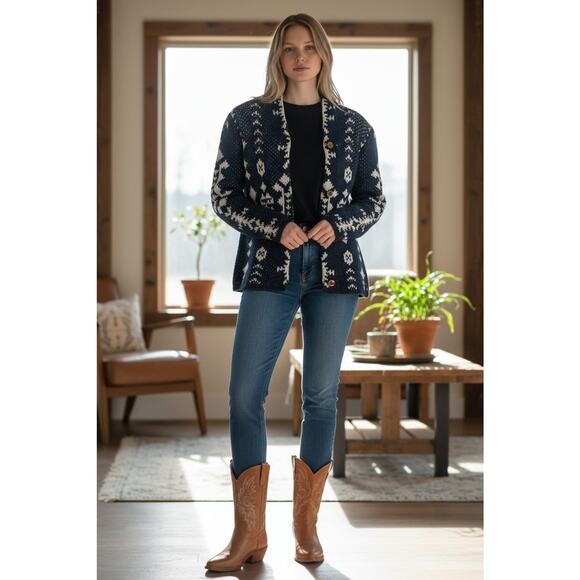 Roxy Peaceful Steph Cardigan Girls Big Sz XL Blue White Tribal Aztec Women XS/S - Picture 5 of 16